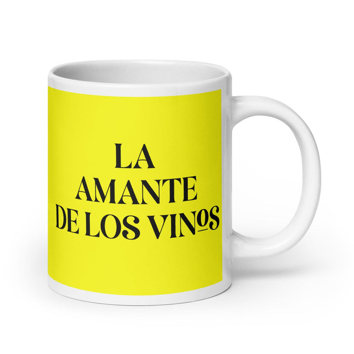 La Amante De Los Vinos The Wine Lover Funny Home Office Work Coffee Mug Mexican Spanish Pride Gift White Glossy Cup Yellow Card Mug Mexicada 20 oz