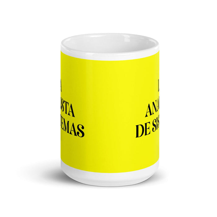 La Analista De Sistemas The Systems Analyst Funny Home Office Work Coffee Mug Mexican Spanish Pride Gift White Glossy Cup Yellow Card Mug Mexicada