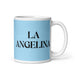 La Angelina The Los Angeles Resident Funny Home Office Work Coffee Mug Mexican Spanish Pride Gift White Glossy Cup Sky Blue Card Mug Mexicada 11 oz