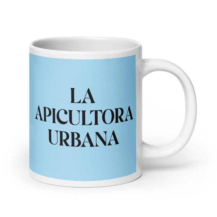 La Apicultora Urbana The Urban Beekeeper Funny Home Office Work Coffee Mug Mexican Spanish Pride Gift White Glossy Cup Sky Blue Card Mug Mexicada 20 oz