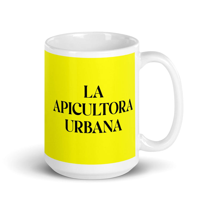 La Apicultora Urbana The Urban Beekeeper Funny Home Office Work Coffee Mug Mexican Spanish Pride Gift White Glossy Cup Yellow Card Mug Mexicada 15 oz