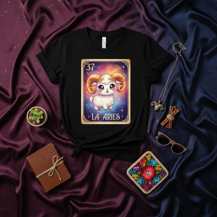 LA ARIES Loteria Card T-Shirt Cute Kawaii Zodiac Sign Shirt Number 37 Horoscope Birthday Gift Astrology Graphic Tee Unisex Apparel Mexicada
