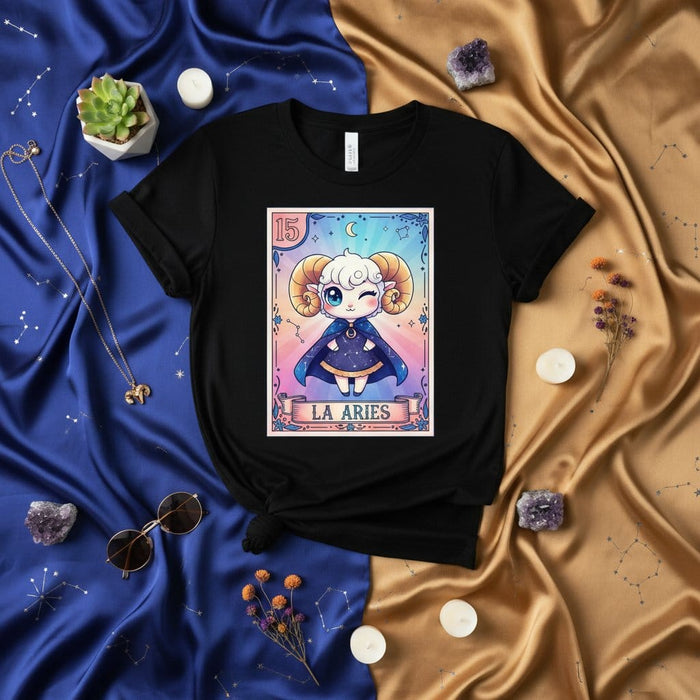 LA ARIES The Ram Lotería Card 15 Horoscope Zodiac Sign Unisex T-Shirt Cute Kawaii Mystical Astrology Tee Apparel Gift for Aries Birthday Present Occasion Mexicada