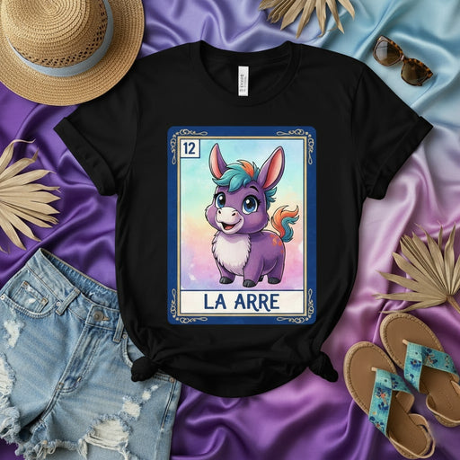 La Arre Cute Purple Donkey Lotería Card T-Shirt Unisex Mexican Bingo Game Design Funny Kawaii Burro Tee Shirt Gift Idea Mexicada