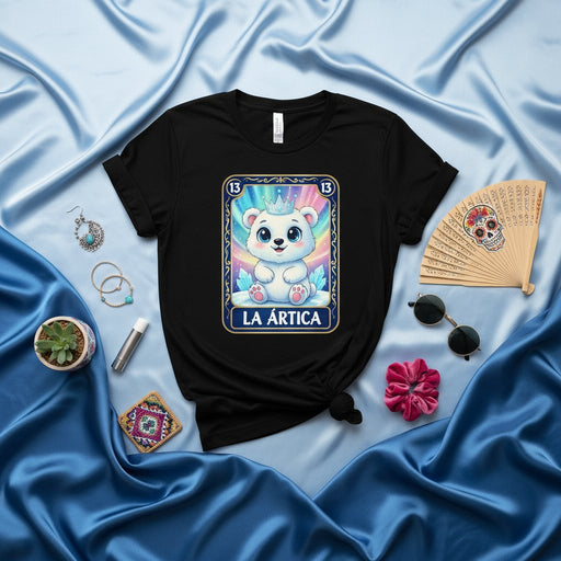 LA ÁRTICA Cute Polar Bear Loteria Card T-Shirt Unisex Mexican Bingo Game Tee Shirt Top for Men and Women, Cartoon Animal Number 13 Design, Hispanic Culture Gift Idea Mexicada