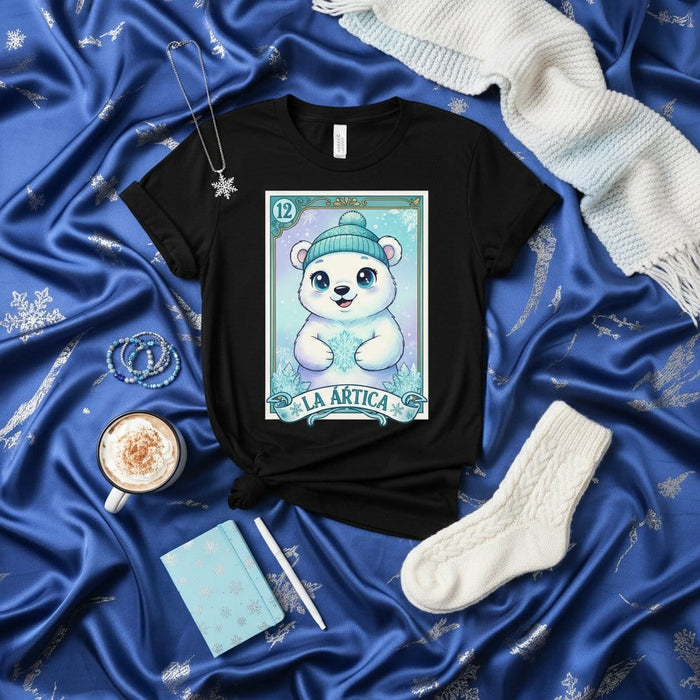 La Ártica Polar Bear Winter Loteria Card T-Shirt Christmas Holiday Graphic Tee Gift Idea Cute Snowflakes Winter Clothing Mexicada