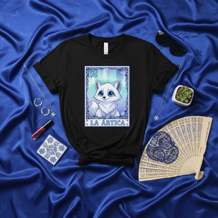 LA ÁRTICA Unisex T-Shirt La Lotería Card Design Arctic Fox Cute Animal Kawaii Blue Northern Lights Graphic Tee Gift Idea for Him or Her Mexicada