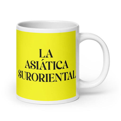 La Asiática Suroriental The Southeast Asian Funny Home Office Work Coffee Mug Mexican Spanish Pride Gift White Glossy Cup Yellow Card Mug Mexicada 20 oz