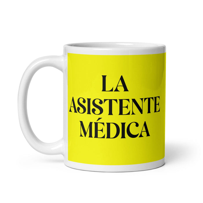 La Asistente Médica The Medical Assistant Funny Home Office Work Coffee Mug Mexican Spanish Pride Gift White Glossy Cup Yellow Card Mug Mexicada