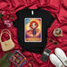 LA AUDAZ Loteria Card Unisex T-Shirt with Cute Cartoon Redhead Warrior Holding Sword and Shield, Hispanic Culture Inspired Mexican Bingo Style Graphic Tee Mexicada