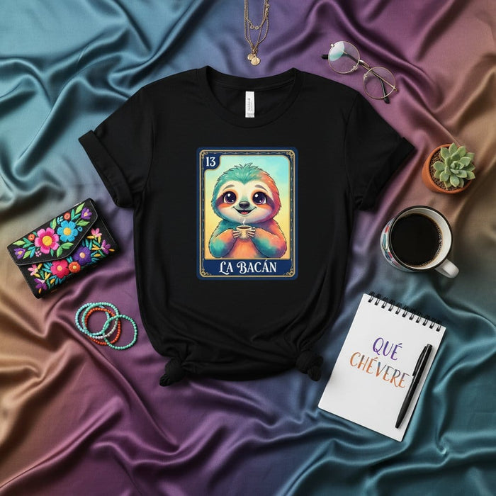 LA BACÁN Sloth Coffee Lotería Card 13 Unisex T-Shirt Cute Funny Mexican Bingo Game Tee Gift Idea for Women and Men Mexicada