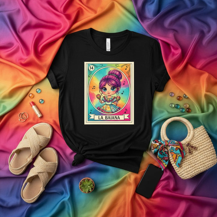 LA BAIANA Cute Anime Lotería Card 14 Unisex T-Shirt - Vibrant Rainbow Mexican Bingo Game Graphic Tee Gift Idea Mexicada