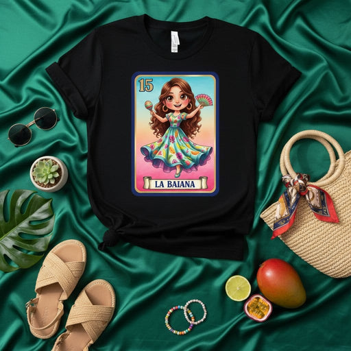 LA BAIANA Loteria Card T-Shirt Cute Mexican Bingo Game Apparel, Colorful Number 15 Graphic Tee for Women, Latina Culture Gift Shirt Mexicada