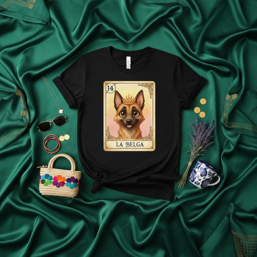 LA BELGA Malinois Dog Lotería Card T-Shirt Unisex Graphic Tee Canine Art Gift for Belgian Shepherd Lovers Mexicada