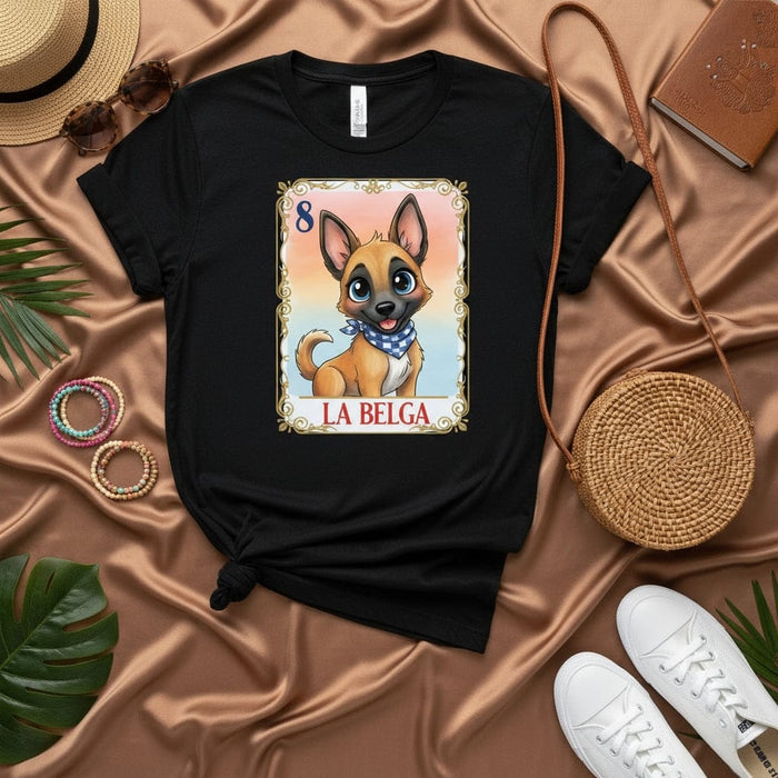 LA BELGA Malinois Dog Puppy Loteria Card T-Shirt Unisex Mexican Bingo Game Design Belgian Shepherd Tee Shirt for Dog Lovers Gift Idea Number 8 Mexicada
