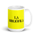 La Bibliófila The Book Lover Funny Home Office Work Coffee Mug Mexican Spanish Pride Gift White Glossy Cup Yellow Card Mug Mexicada 15 oz