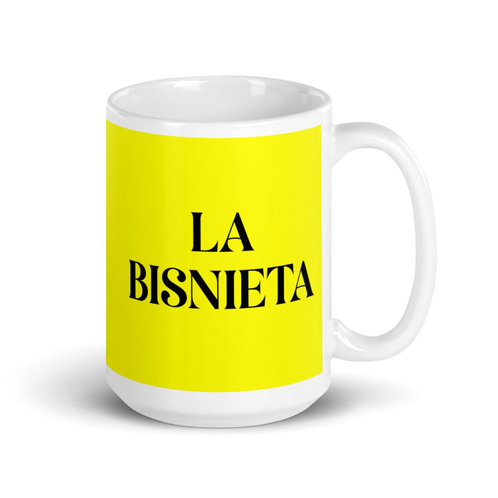 La Bisnieta The Great-Granddaughter / The Great-Grandson Funny Home Office Work Coffee Mug Mexican Spanish Pride Gift White Glossy Cup Yellow Card Mug Mexicada 15 oz