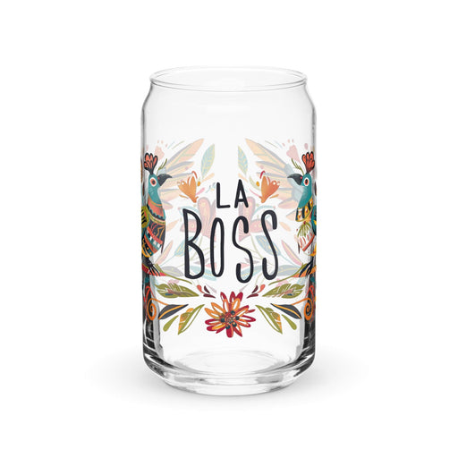 La Boss Exclusive Art Piece Can-Shaped Glass Home Office Work Mexican Spanish Pride Gift Cup One-Of-A-Kind Calligraphy Glass | L15 Mexicada 16 oz (No Lid No Straw)