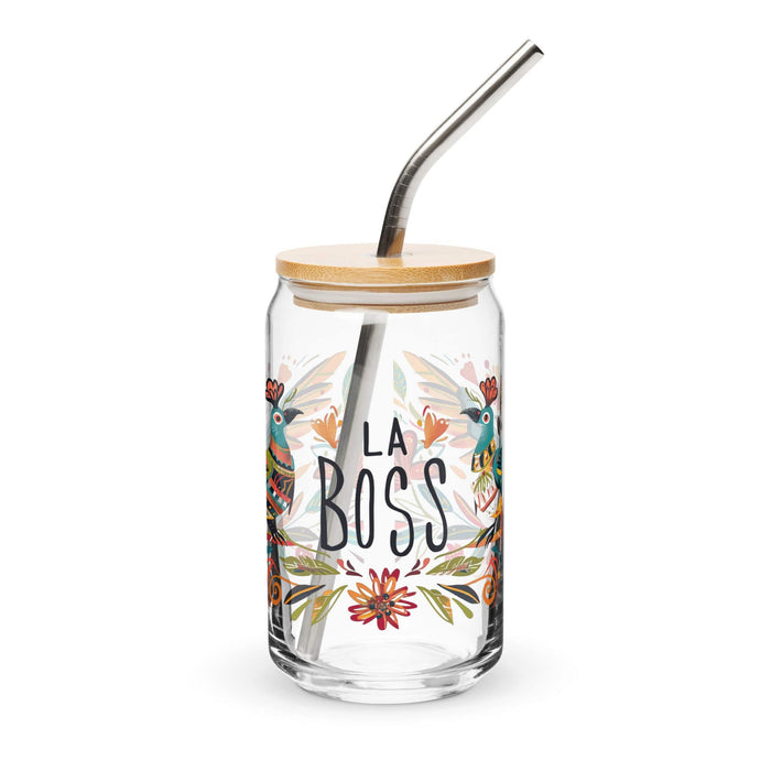 La Boss Exclusive Art Piece Can-Shaped Glass Home Office Work Mexican Spanish Pride Gift Cup One-Of-A-Kind Calligraphy Glass | L15 Mexicada 16 oz With Lid & Straw