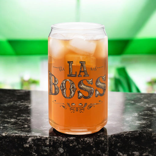 La Boss Exclusive Art Piece Can-Shaped Glass Home Office Work Mexican Spanish Pride Gift Cup One-Of-A-Kind Calligraphy Glass | L23 Mexicada