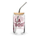 La Boss Exclusive Art Piece Can-Shaped Glass Home Office Work Mexican Spanish Pride Gift Cup One-Of-A-Kind Calligraphy Glass | L7 Mexicada