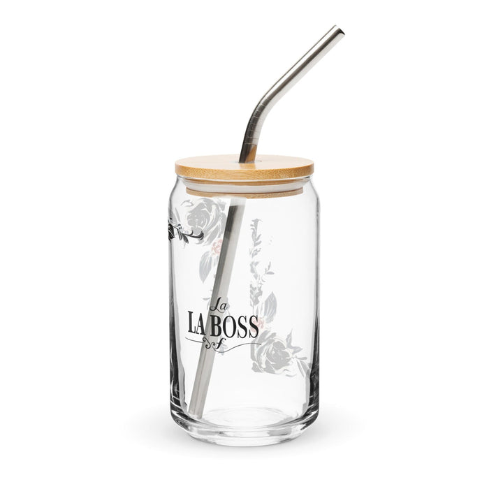 La Boss Exclusive Art Piece Can-Shaped Glass Home Office Work Mexican Spanish Pride Gift Cup One-Of-A-Kind Calligraphy Glass | L8 Mexicada 16 oz With Lid & Straw