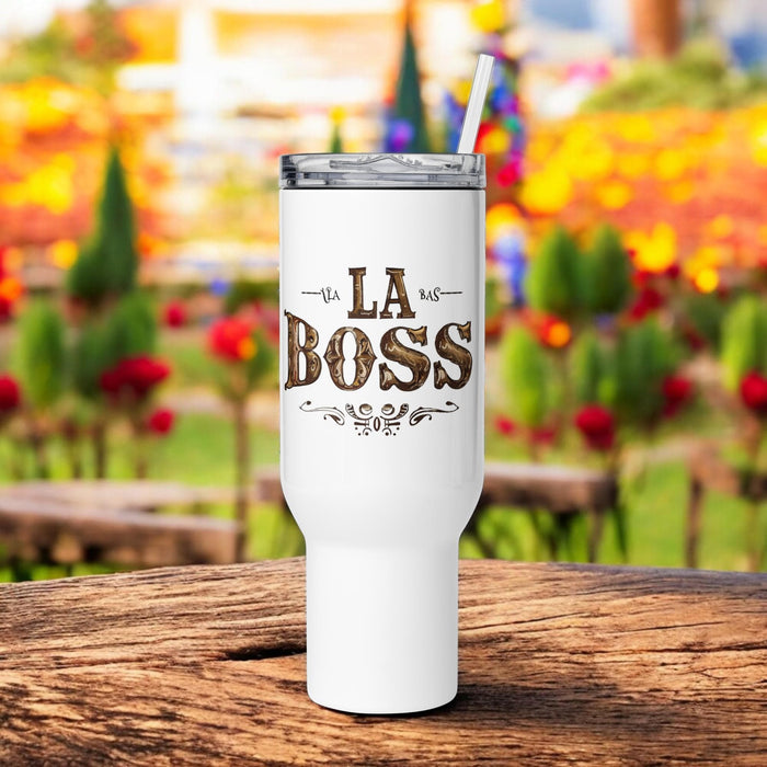 La Boss Exclusive Art Piece Travel Mug With Handle For Water, Iced Tee Or Coffee | Funny Cute Gift Idea Home Office Work | Mexican Spanish Pride | L23 Mexicada 40 oz