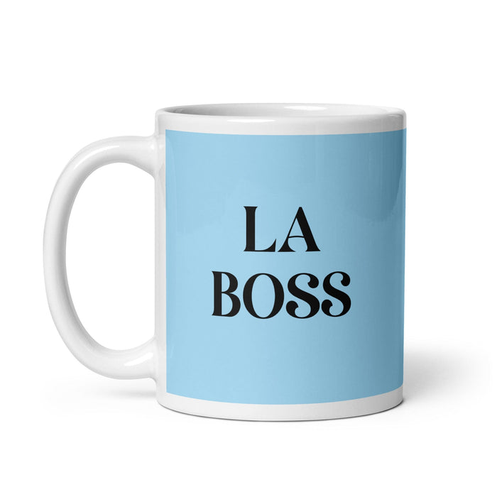 La Boss The Boss Funny Home Office Work Coffee Mug Mexican Spanish Pride Gift White Glossy Cup Sky Blue Card Mug Mexicada