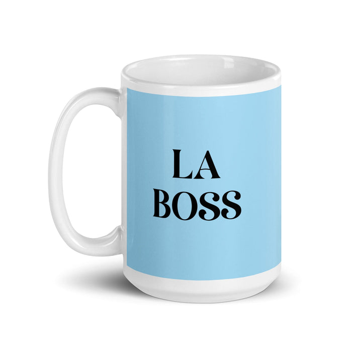 La Boss The Boss Funny Home Office Work Coffee Mug Mexican Spanish Pride Gift White Glossy Cup Sky Blue Card Mug Mexicada