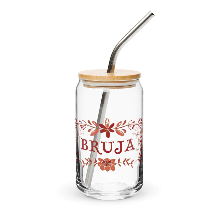 La Bruja Exclusive Art Piece Can-Shaped Glass Home Office Work Mexican Spanish Pride Gift Cup One-Of-A-Kind Calligraphy Glass | L4 Mexicada 16 oz With Lid & Straw