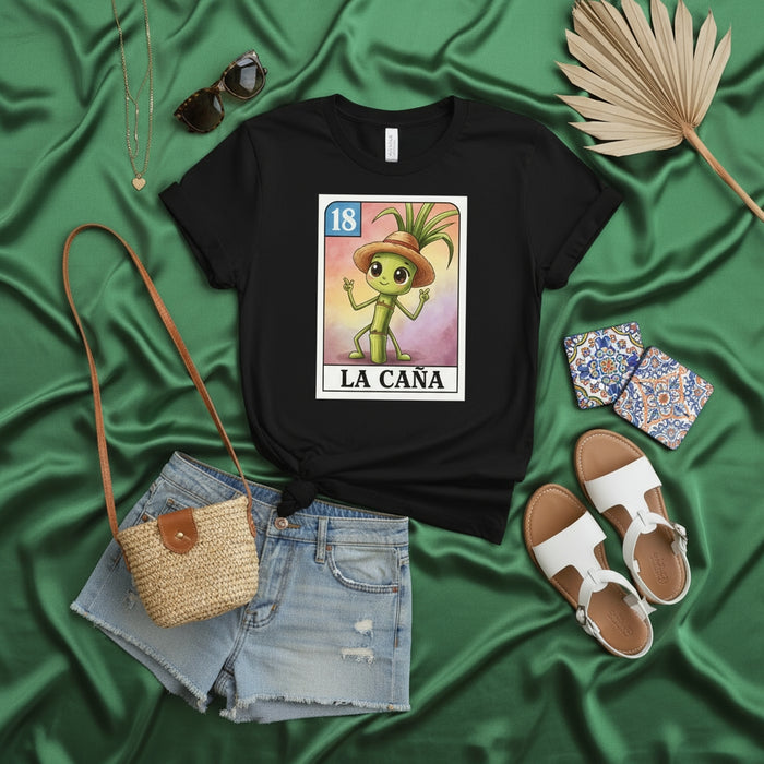 LA CAÑA Loteria Card 18 Cute Sugarcane Character Unisex T-Shirt Mexican Bingo Game Shirt Graphic Tee Gift for Him or Her Under 240 Characters Mexicada