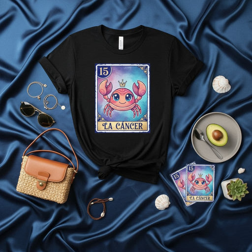 LA CÁNCER Cute Crab Zodiac Sign Lotería Card Tee, Number 15 Astrology Shirt, Mexican Game Art Unisex T-Shirt Gift for Cancer Birthday Mexicada