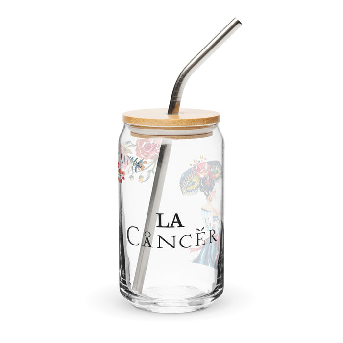 La Cáncer Exclusive Art Piece Can-Shaped Glass Home Office Work Mexican Spanish Pride Gift Cup One-Of-A-Kind Calligraphy Glass | L4 Mexicada 16 oz With Lid & Straw