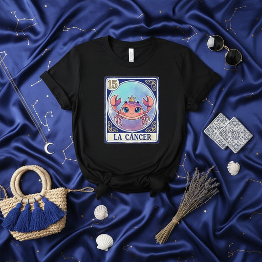 LA CÁNCER La Lotería Card T-Shirt Cute Crown Crab Zodiac Sign Cancer Horoscope Graphic Tee Shirt Unisex Astrology Game Design Merch Gift for Him Her Mexicada