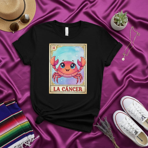 LA CÁNCER Loteria Card T-Shirt, Cute Cartoon Crab Number 11 Tee, Zodiac Sign Cancer Birthday Gift, Mexican Bingo Game Inspired Unisex Shirt Mexicada