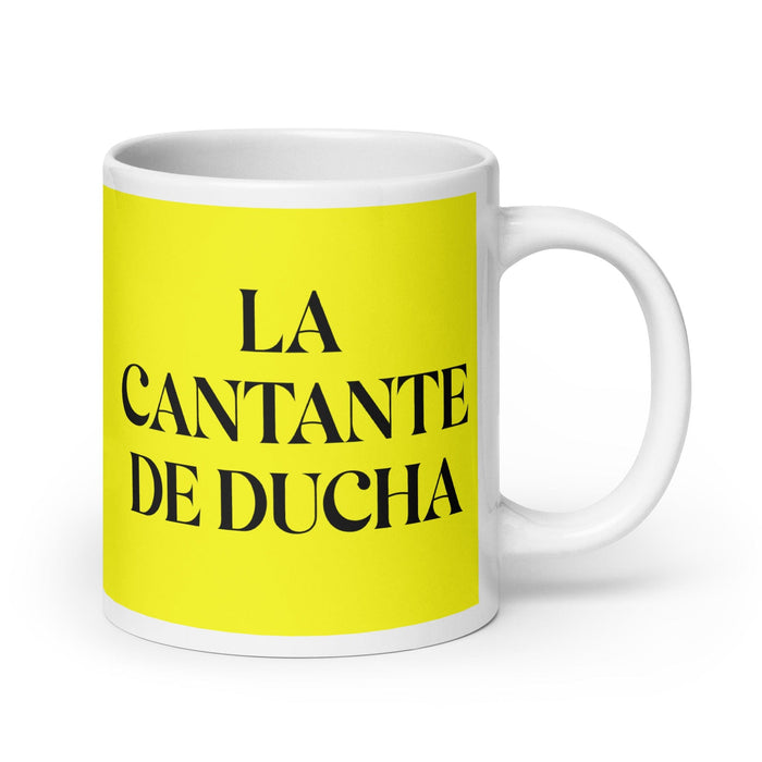 La Cantante De Ducha The Shower Singer Funny Home Office Work Coffee Mug Mexican Spanish Pride Gift White Glossy Cup Yellow Card Mug Mexicada 20 oz