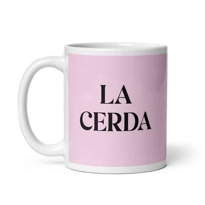 La Cerda The Pig Funny Home Office Work Coffee Mug Mexican Spanish Pride Gift White Glossy Cup Light Pink Card Mug Mexicada