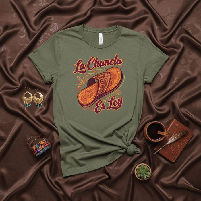 La Chancla Es Ley Funny Latina T-Shirt, Spanish Quote for Mother's Day Gift, Hispanic Mom Graphic Tee, Mexican Culture Flip Flop Shirt, Humor Latinx Life, Unisex Fit Mexicada