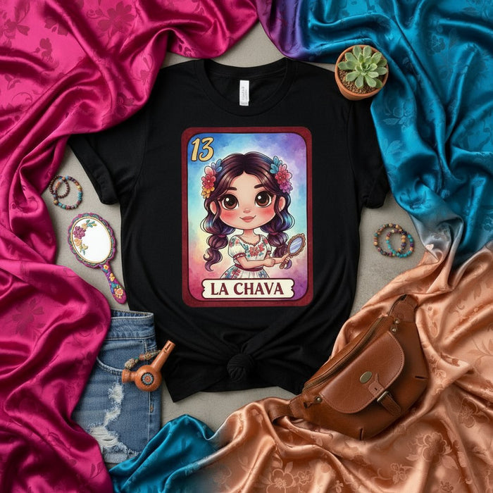 LA CHAVA Loteria Card 13 Unisex T-Shirt Cute Cartoon Girl Floral Graphic Mexican Bingo Game Top Gift Mexicada