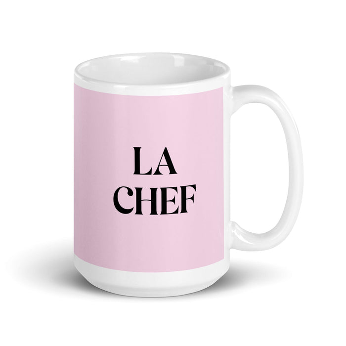 La Chef The Chef Funny Home Office Work Coffee Mug Mexican Spanish Pride Gift White Glossy Cup Light Pink Card Mug Mexicada 15 oz