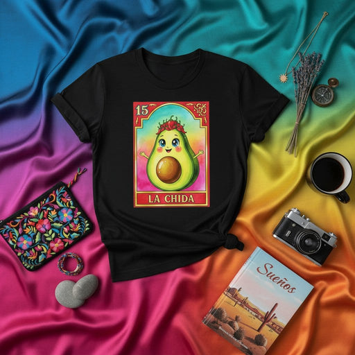 LA CHIDA Cute Avocado Loteria Card Shirt, Funny Mexican Bingo Game Design, Unisex Graphic Tee Gift for Avocado Lovers and Foodies Mexicada