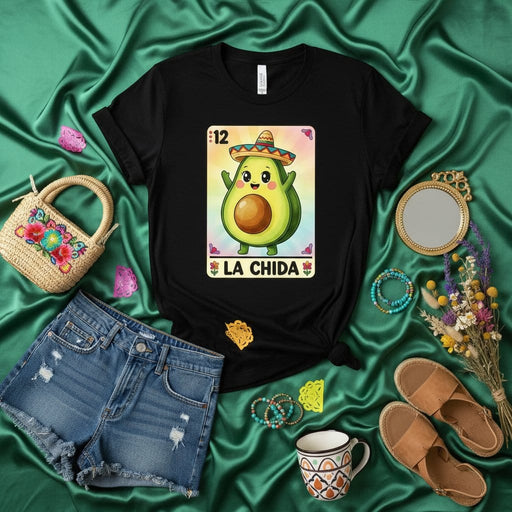 LA CHIDA Funny Avocado La Loteria Card Mexican Bingo T-Shirt Unisex Graphic Tee Cute Kawaii Food Design for Women and Men Mexicada