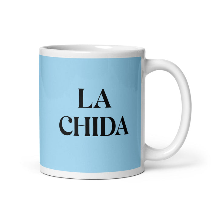 La Chida The Cool One Funny Home Office Work Coffee Mug Mexican Spanish Pride Gift White Glossy Cup Sky Blue Card Mug Mexicada 11 oz