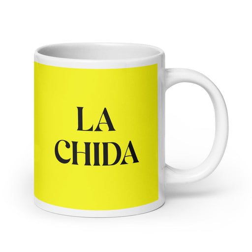 La Chida The Cool One Funny Home Office Work Coffee Mug Mexican Spanish Pride Gift White Glossy Cup Yellow Card Mug Mexicada 20 oz