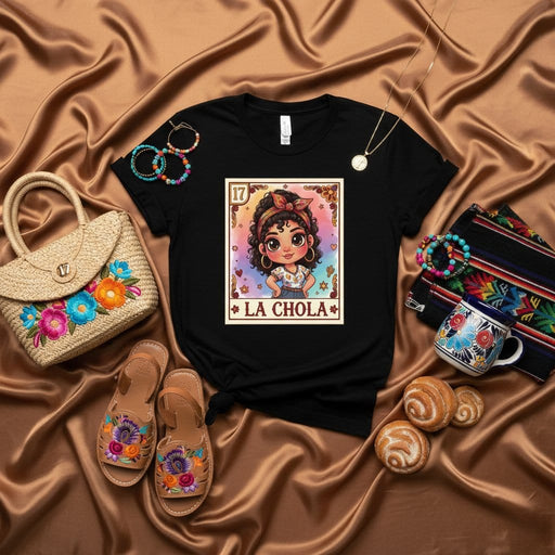 La Chola Loteria Card T-Shirt, Cute Cartoon Chola Girl Graphic Tee, Mexican Bingo Game Inspired, Unisex Style Apparel, Latina Heritage Gift, Number 17 Shirt Mexicada