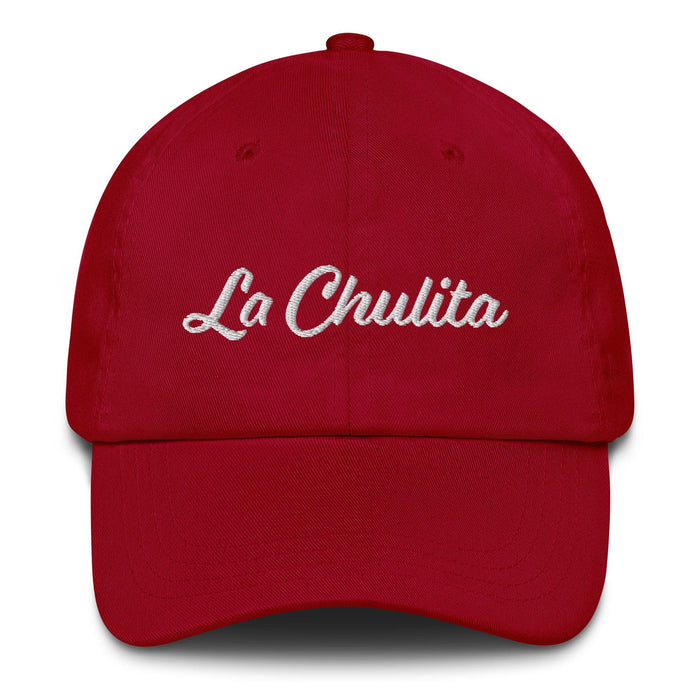 La Chulita Embroidered Dad Hat | Cute Girl, Charming, Sweet, Playful, Bright | L5 Mexicada Cranberry