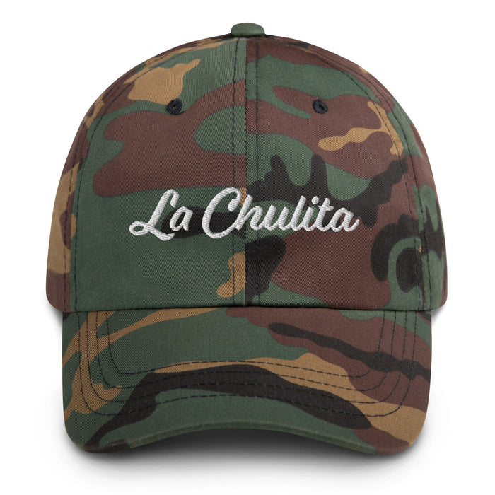 La Chulita Embroidered Dad Hat | Cute Girl, Charming, Sweet, Playful, Bright | L5 Mexicada Green Camo