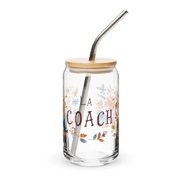 La Coach Exclusive Art Piece Can-Shaped Glass Home Office Work Mexican Spanish Pride Gift Cup One-Of-A-Kind Calligraphy Glass | L16 Mexicada 16 oz With Lid & Straw