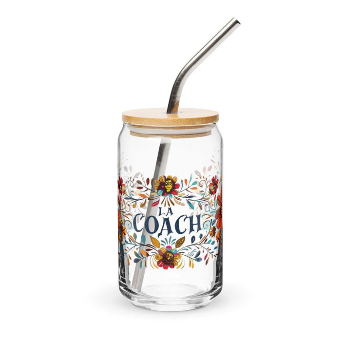 La Coach Exclusive Art Piece Can-Shaped Glass Home Office Work Mexican Spanish Pride Gift Cup One-Of-A-Kind Calligraphy Glass | L6 Mexicada 16 oz With Lid & Straw