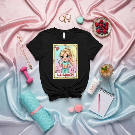 LA COACH Fitness Trainer Loteria Card T-Shirt Cute Blonde Workout Gym Tee for Women and Men Unisex Gift Idea Mexicada
